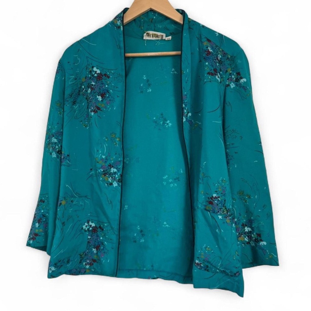 Diane Gilman | SZ 9/10 (Medium) VINTAGE Teal Floral Blazer Asian Inspired